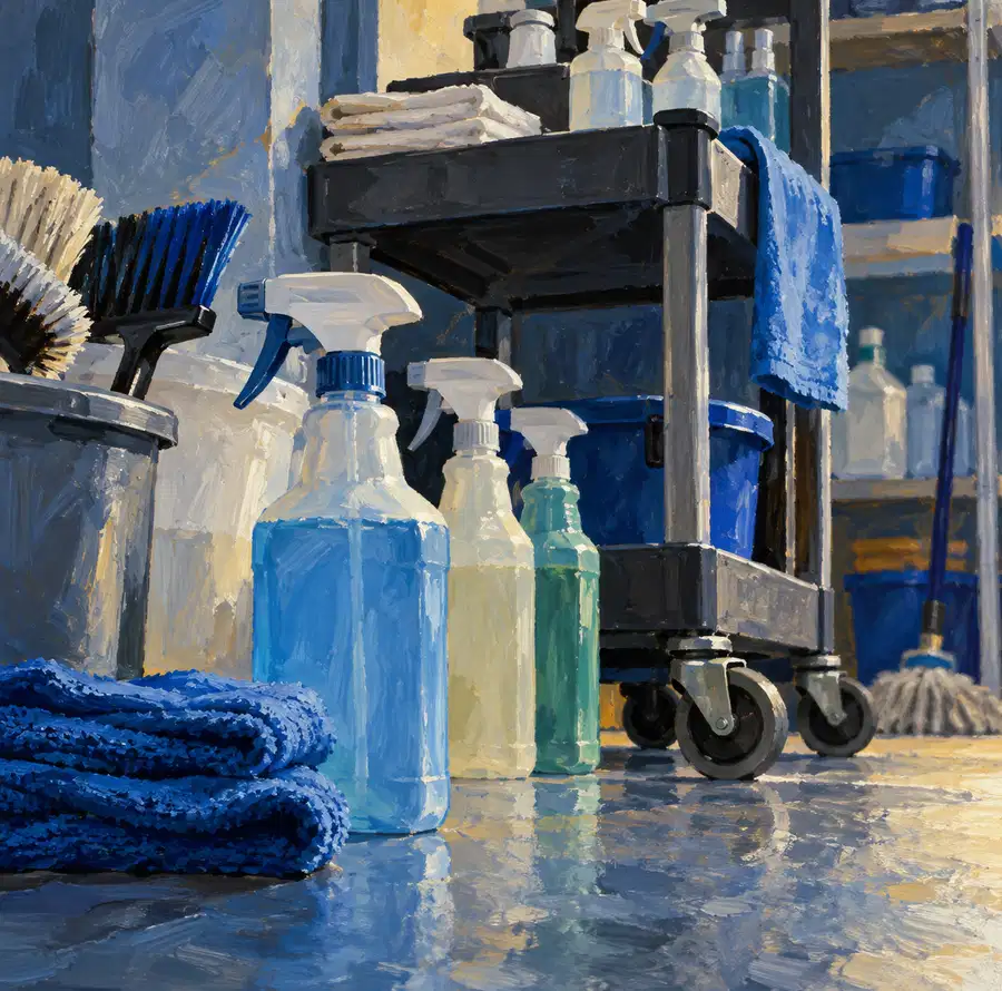Illustration of cleaning businesses equipment and workspace